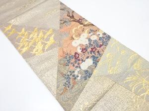 切りばめ風群鶴に花模様織り出し袋帯